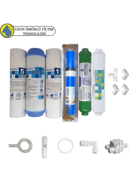 Purefer Açık Kasa Çift Sedimentli Sertifikalı 6 lı Vontron Helixfil Yüksek Tds Mebran Alkalili