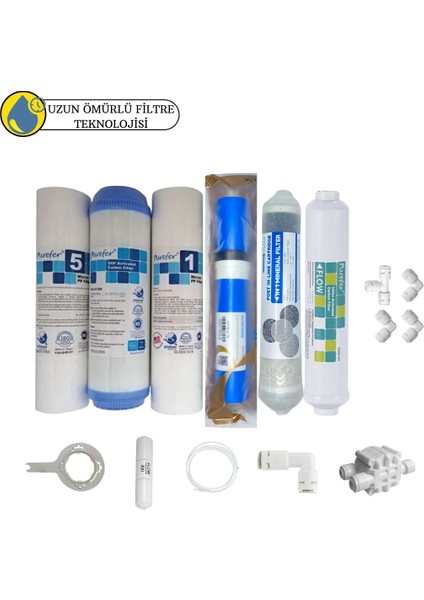 Purefer Açık Kasa Çift Sedimentli Sertifikalı 6 lı Vontron Helixfil Yüksek Tds Mebran 4lü Mineral