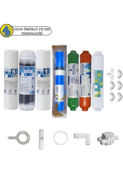 Purefer Açık Kasa Çif Sedimentli Sertifikalı 7li Vontron Helixfil Yüksek Tds Mebran Mineral+Alkali