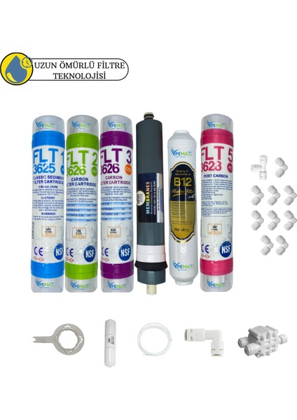 Pws Kapalı Kasa Su Arıtma Cihazlarına Uygun Sertifikalı 6lı Platinium Mebran TAT+B12 Alkali Set