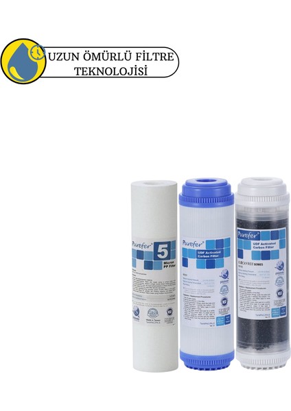 Purefer Açık Kasa Çift Karbonlu Sertifikalı 3 Lü Ön Filtre I