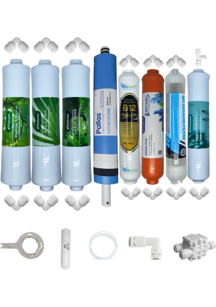 Puricom Kapalı Kasa Su Arıtma Cihazlarına Sertifikalı 8li B12 Alkali+Detox+ Pallas Mebran Mineral
