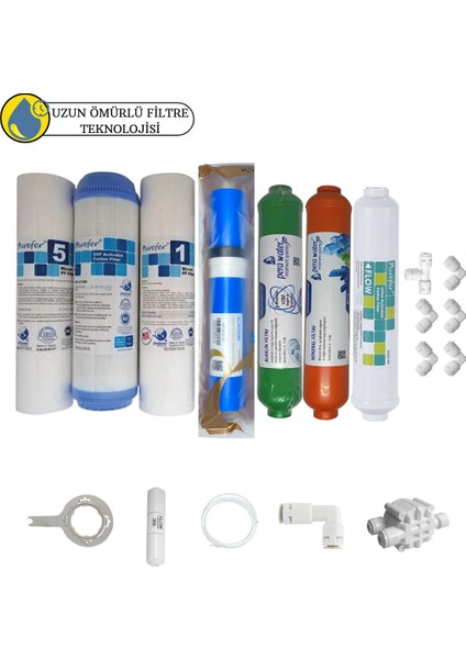 Purefer Açık Kasa Çift Sediment Sertifikalı 7li Vontron Helixfil Yüksek Tds Mebran Mineral+Alkali