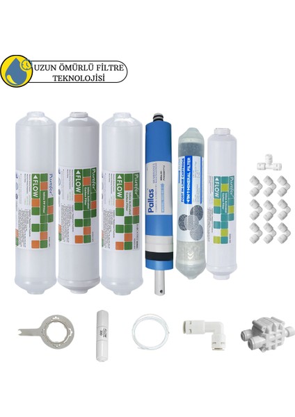 Purefer Kapalı Kasa Su Arıtma Cihazlarına Sertifikalı 6 lı Pallas Mebran Şeffaf 4lü Mineral