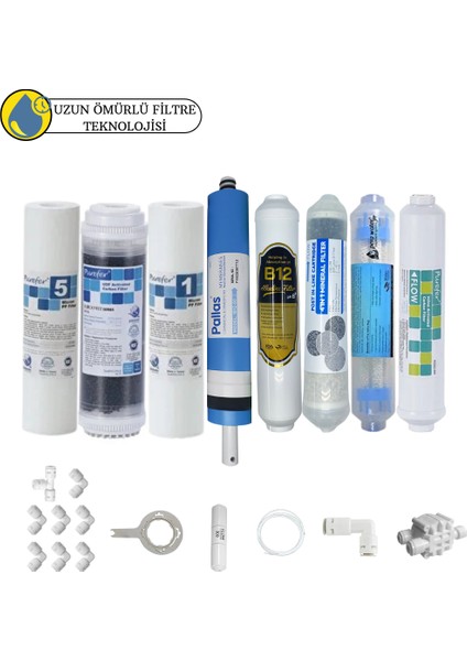 Purefer Açık Kasa Çift Sedimentli Sertifikalı 8li Pallas Mebran Şeffaf 4lü Mineral+B12 Alkali+Detox