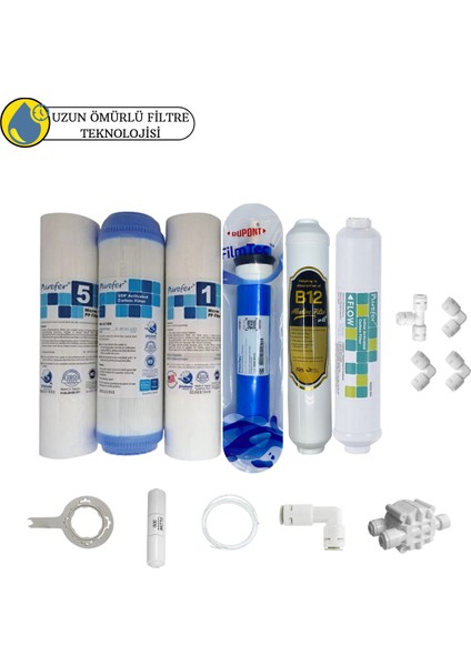 Purefer Açık Kasa Çift Sedimentli Sertifikalı 6 lı Filmtec Dupon Mebran B12 Alkalili