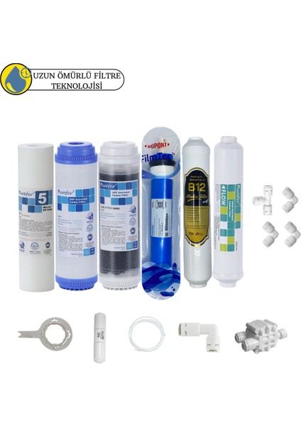 Purefer Açık Kasa Çift Karbonlu Sertifikalı 6 lı Filmtec Dupon Mebran B12 Alkalili