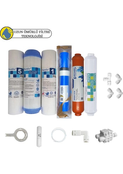 Purefer Açık Kasa Çift Sedimentli Sertifikalı 6 lı Vontron Helixfil Yüksek Tds Mebran Mineral