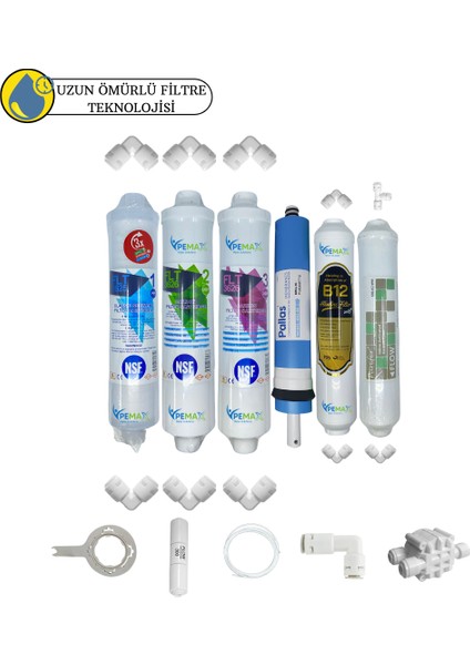 Pws Kapalı Kasa Su Arıtma Cihazlarına Uygun Sertifikalı 6lı Pallas Mebran Purefer+B12 Alkali Set