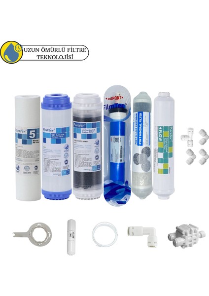 Purefer Açık Kasa Çift Karbonlu Sertifikalı 6 lı Filmtec Dupon Mebran Şeffaf 4lü Mineral