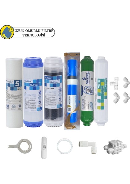 Purefer Açık Kasa Çift Karbonlu Sertifikalı 6 lı Vontron Helixfil Yüksek Tds Mebran Alkalili