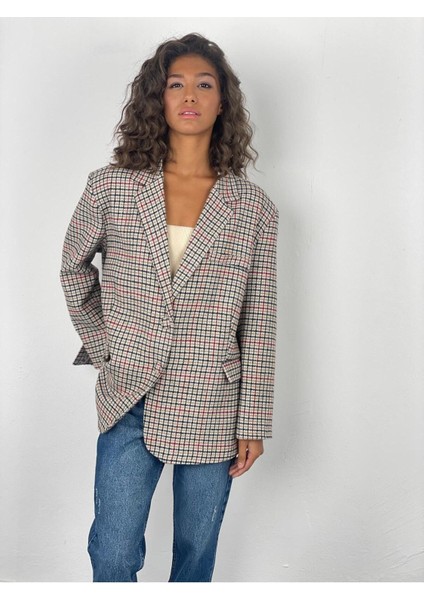 Leopar Desenli Blazer Astarlı Kruvaze Detaylı Ceket
