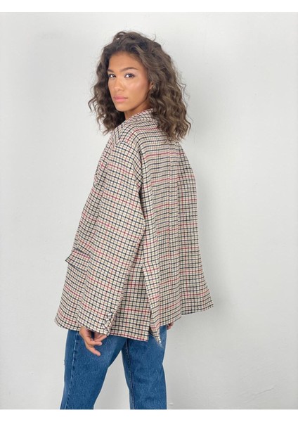 Leopar Desenli Blazer Astarlı Kruvaze Detaylı Ceket