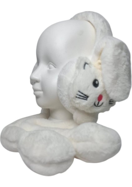 Kız Çocuk Beyaz Renk Kedi Figürlü Oynar Kulak Pompalı Sesli Kışlık Peluş Kulaklık. modelleri