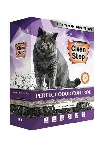 Clean Step Perfect Odor Aktif Karbonlu Papatya Kokulu Ince Taneli Topaklanan Bentonit Kedi Kumu 10 Lt