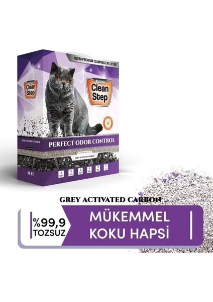 Clean Step Perfect Odor Aktif Karbonlu Papatya Kokulu Ince Taneli Topaklanan Bentonit Kedi Kumu 10 Lt