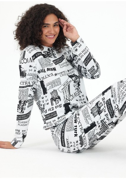 Kadın Uzun Kollu Baskılı Pijama Takımı