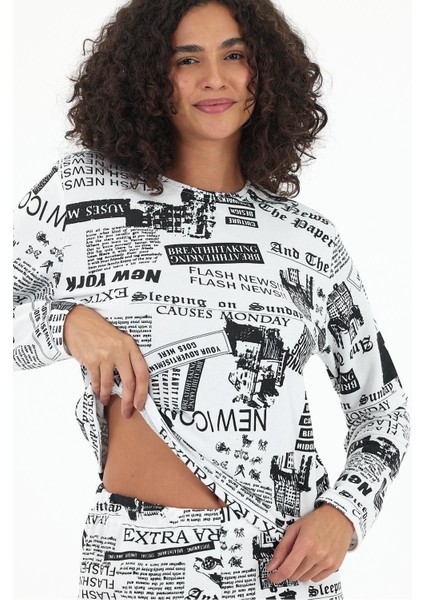 Kadın Uzun Kollu Baskılı Pijama Takımı modelleri