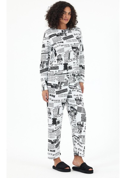 Kadın Uzun Kollu Baskılı Pijama Takımı fırsatları