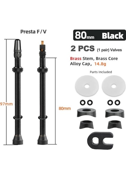 80MM Pirinç Siyah B Stili Deemount mm Bisiklet Tubeless Lastik Presta Valf Pirinç Çekirdek Pirinç Kök W Alaşım ve Alet (Yurt Dışından)