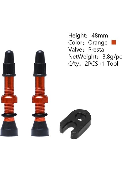 48 mm Turuncu Stil Et Bisiklet Lastik Hava Valfi Bisiklet Tubeless Tekerlek Valf Kiti Bakır Çekirdek Alaşımlı Kök Kauçuk Taban, (Yurt Dışından)