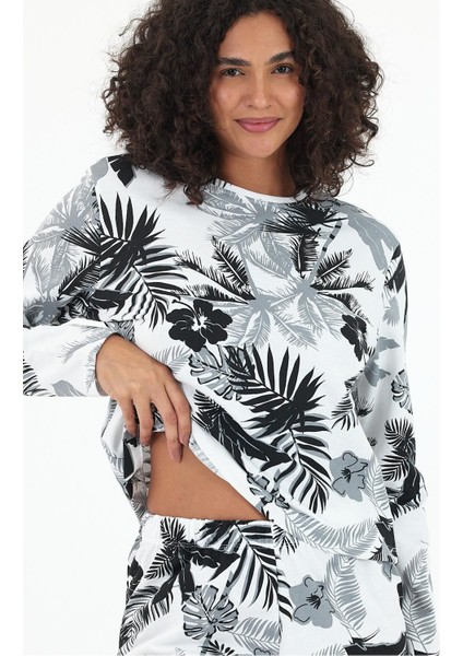 Kadın Uzun Kollu Baskılı Pijama Takımı