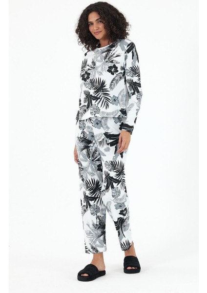 Kadın Uzun Kollu Baskılı Pijama Takımı modelleri