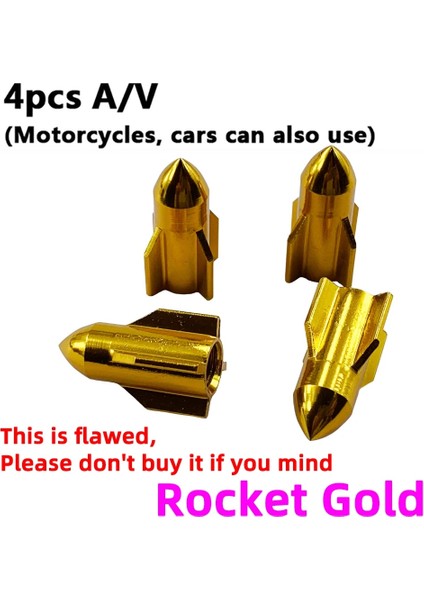 4 Kusurlu Roket Altın Stili 4 Adet Tekerlek Lastiği Kaplı Araba Motolet Kamyon Evrensel Tüp Lastik Av Sv Ameri Hava Valfi Kapağı Toz Geçirmez 10 Renk (Yurt Dışından)