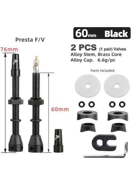VF60G Siyah A Stili 2 Adet Deemount Bisiklet Tubeless Karbon Jant Presta Vanalar mm Fv Nipel Pirinç Çekirdek C Işlenmiş Eloksallı Wtool (Yurt Dışından)