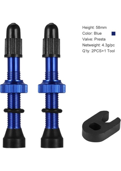 58 mm Mavi Stil 1 Çift Bisiklet Alaşım Kök Valf mm Bisiklet Fv Presta Tubeless Lastik Valf Mtb Yol Bisikleti Nipel Wtool Valf Kapağı (Yurt Dışından)
