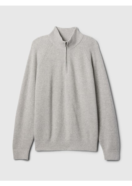 Erkek Gri Cashsoft Çeyrek Fermuarlı Pullover Kazak fiyatları