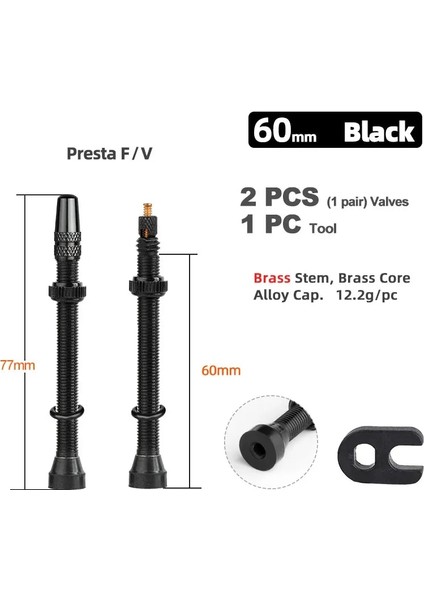 60MM Pirinç Siyah Stil Deemount mm Pirinç Veya Alaşımlı Kök Bisiklet Fv Presta Tubeless Lastik Valf Yol Bisikleti Mtb Nipel Wtool Alaşımlı Valf Kapağı (Yurt Dışından)