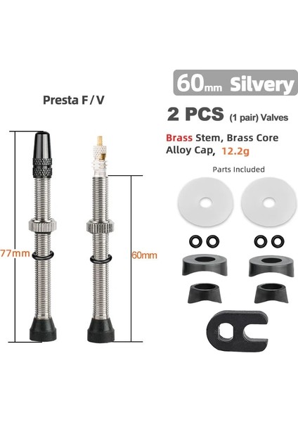 60 mm Pirinç Gümüş B Stili Deemount 1 Pair mm C Işlenmiş Eloksallı Presta Valfler, Mtb Yol Bisikleti Için Tubeless Lastikler Pirinç Kök Pirinç Çekirdek (Yurt Dışından)