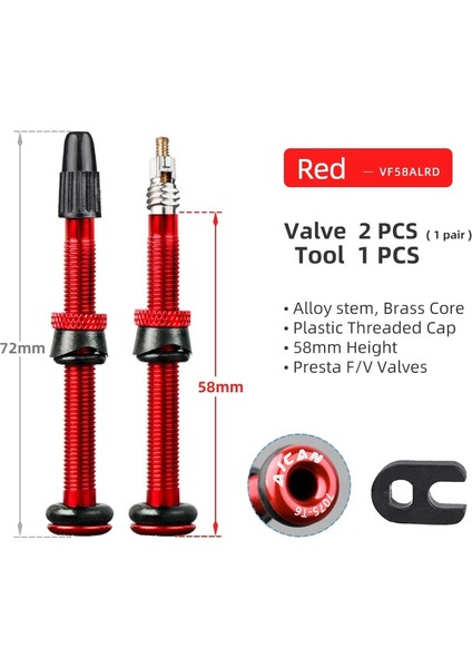 Fv 58MM Kırmızı Stil Hava mm Presta Nipel Fc Vanalar Yol Için Tubeless Karbon Jant Alaşımlı Kök Pirinç Çekirdek Bisiklet Dıy Aksesuarları (Yurt Dışından)