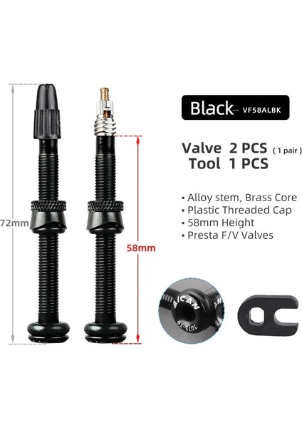 Fv 58MM Siyah Stil Hava mm Presta Nipel Fc Vanalar Yol Için Tubeless Karbon Jant Alaşımlı Kök Pirinç Çekirdek Bisiklet Dıy Aksesuarları (Yurt Dışından)