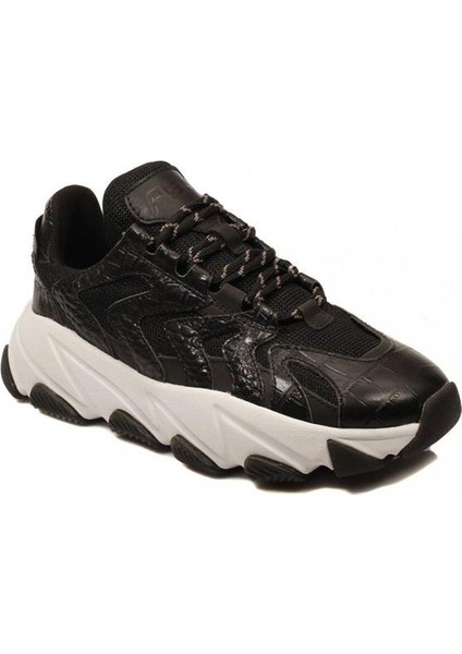 Extreme Siyah Deri Yüksek Tabanlı Kadın Sneaker