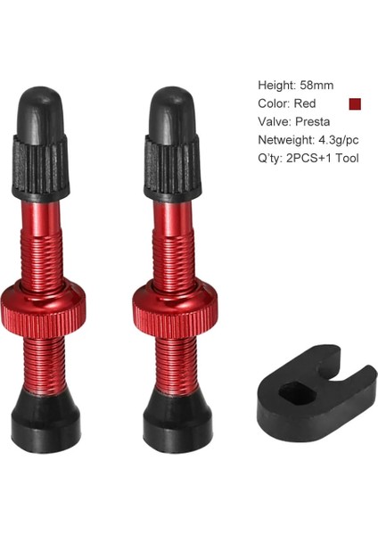 58MM Kırmızı 2 Adet Tarzı 2 Adet Bisiklet mm Vana Uyumlu Yol Mtb Bisiklet Tubeless Lastikler Pirinç Çekirdek Alaşım Kök Tubeless Mastik (Yurt Dışından)