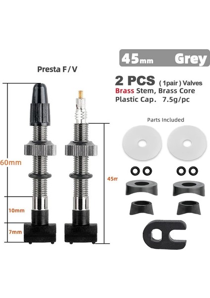 45MM Pirinç Gri B Stili Deemount mm Bisiklet Tubeless Lastik Presta Valf Pirinç Çekirdek Pirinç Kök W Alaşım ve Alet (Yurt Dışından)