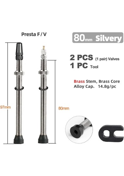 80MM Pirinç Gümüş Stili Deemount 1 Pair mm C Işlenmiş Eloksallı Presta Valfler, Mtb Yol Bisikleti Için Tubeless Lastikler Pirinç Kök Pirinç Çekirdek (Yurt Dışından)