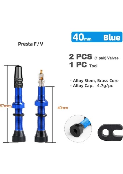 40MM Alaşım Mavi Tarzı Deemount mm Pirinç Veya Alaşımlı Kök Bisiklet Fv Presta Tubeless Lastik Valf Yol Bisikleti Mtb Nipel Wtool Alaşımlı Valf Kapağı (Yurt Dışından)