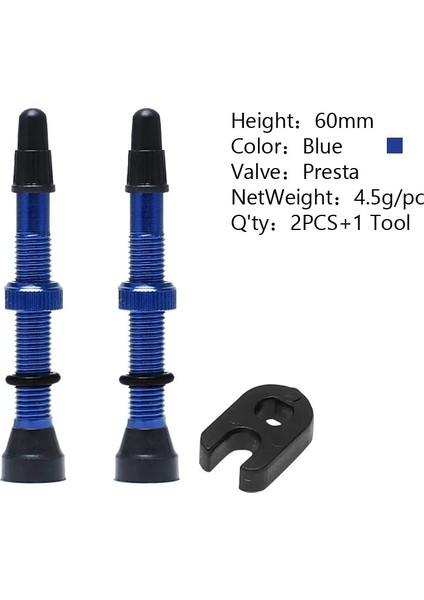 60MM Mavi 2 Adet Tarzı Et Bisiklet Lastik Hava Valfi Bisiklet Tubeless Tekerlek Valf Kiti Bakır Çekirdek Alaşımlı Gövde Kauçuk Taban (Yurt Dışından)