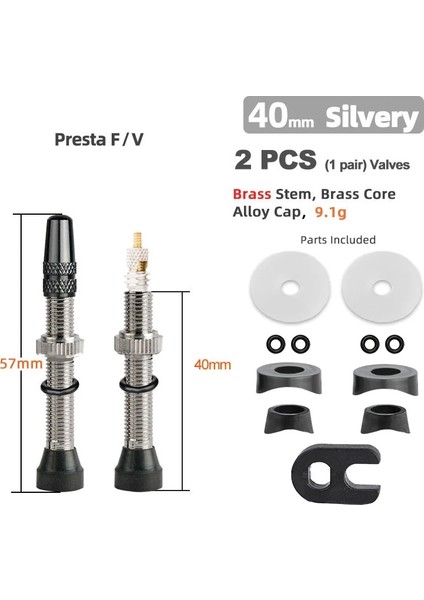 40MM Pirinç Gümüş B Stili Deemount 1 Pair mm C Işlenmiş Eloksallı Presta Valfler, Mtb Yol Bisikleti Için Tubeless Lastikler Pirinç Kök Pirinç Çekirdek (Yurt Dışından)