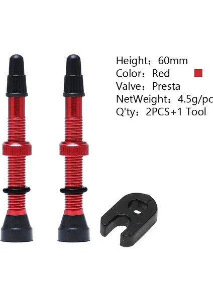60MM Kırmızı Stil 1 Çift Bisiklet Alaşım Kök Valf mm Bisiklet Fv Presta Tubeless Lastik Valf Mtb Yol Bisikleti Nipel Wtool Valf Kapağı (Yurt Dışından)