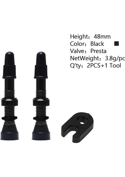 48 mm Siyah Stil Et Bisiklet Lastik Hava Valfi Bisiklet Tubeless Tekerlek Valf Kiti Bakır Çekirdek Alaşımlı Gövde Kauçuk Taban (Yurt Dışından)