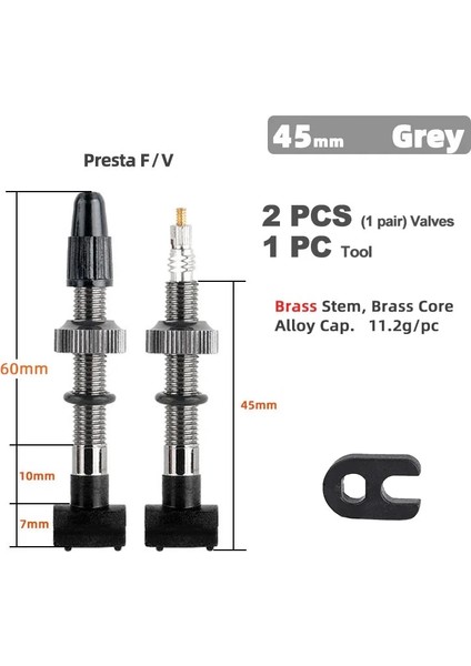 45MM Pirinç Gri Tarzı Deemount mm Bisiklet Tubeless Lastik Presta Valf Pirinç Çekirdek Pirinç Kök W Alaşım ve Alet (Yurt Dışından)