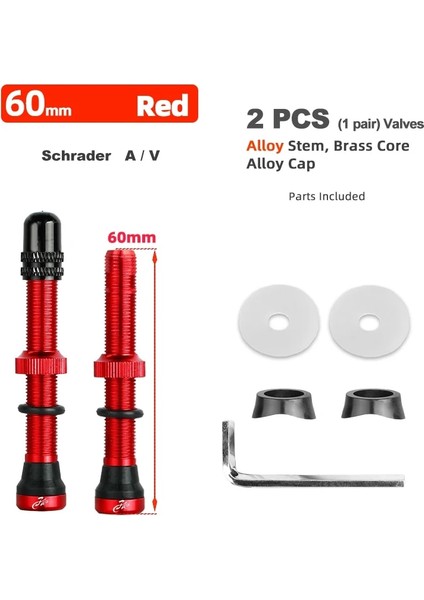 Av 60MM Kırmızı Stil Bisiklet 1 Çift mm Schrader Av Vana Yol Için Tubeless Jant Alaşımlı Kök Pirinç Çekirdek Nipel Bisiklet Dıy Aksesuarları (Yurt Dışından)