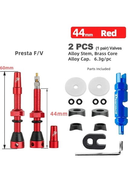 VF44G Kırmızı B Stili Deemount Hava mm Presta Nipel Fv Vanalar Yol Için Tubeless Karbon Jant Alaşımlı Kök Pirinç Çekirdek Bisiklet Dıy Aksesuarları (Yurt Dışından)