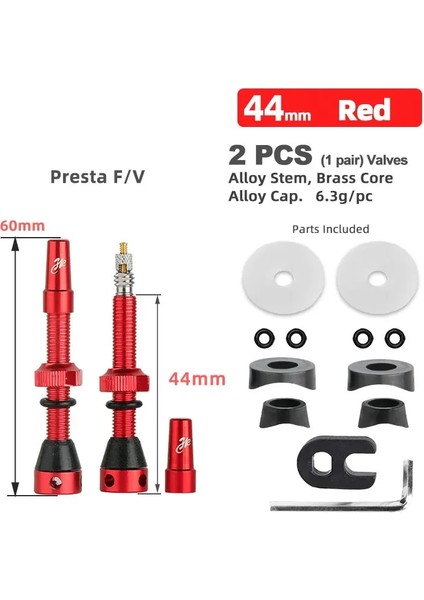 VF44G Kırmızı A Stili Deemount Hava mm Presta Nipel Fv Vanalar Yol Için Tubeless Karbon Jant Alaşımlı Kök Pirinç Çekirdek Bisiklet Dıy Aksesuarları (Yurt Dışından)