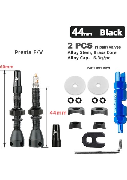 VF44G Siyah B Stili Deemount Hava mm Presta Nipel Fv Vanalar Yol Için Tubeless Karbon Jant Alaşımlı Kök Pirinç Çekirdek Bisiklet Dıy Aksesuarları (Yurt Dışından)