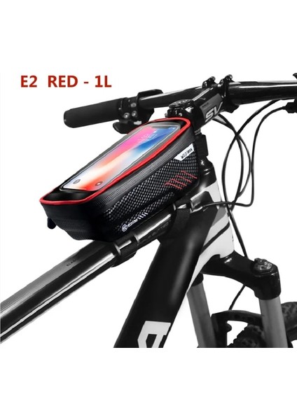 E2 Kırmızı Stil Wıld Man Bisiklet Çantası Çerçeve Ön Üst Tüp Su Geçirmez Sert Kabuk Bisiklet Çantası 6.7in Dokunmatik Ekran Telefon Kılıfı Mtb Bisiklet Aksesuarları (Yurt Dışından)